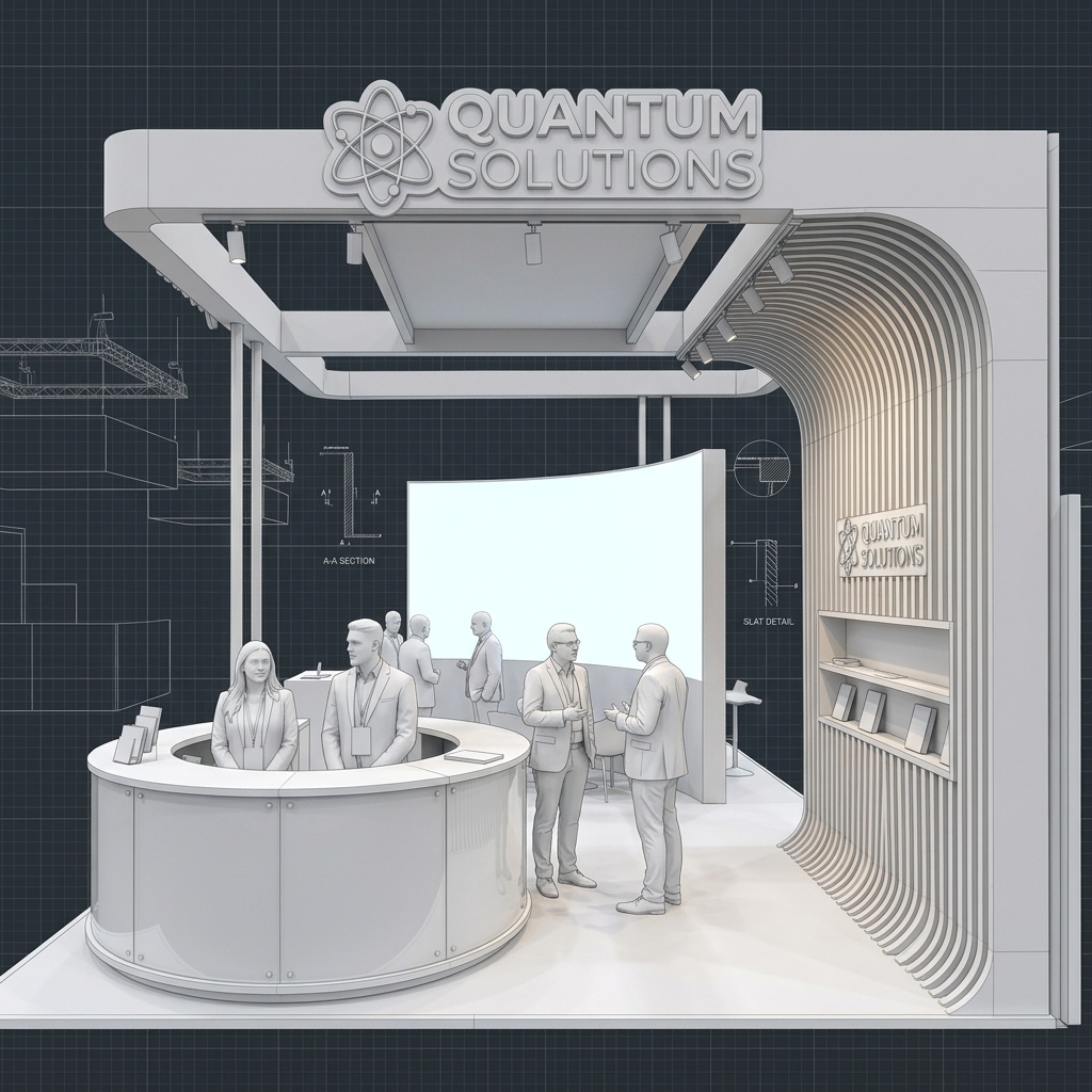 Render 3D del diseño del stand